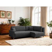 ECKSOFA MILOS Schwarz Flachgewebe, Struktur Rückenkissen, Bettkasten, Schlaffunktion, Rücken echt  - Schwarz/Naturfarben, Design, Textil (224/148cm) - P & B