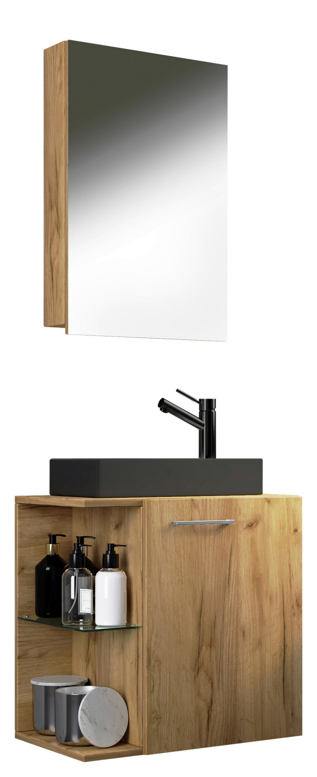 GÄSTEBAD 52 cm  - Honigeiche/Silberfarben, MODERN, Glas/Keramik (52cm) - MID.YOU