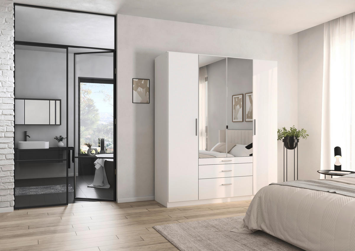 DREHTÜRENSCHRANK 181/210/54 cm,  in Weiß, 4-türig  - Alufarben/Weiß, KONVENTIONELL, Glas/Holzwerkstoff (181/210/54cm) - home24