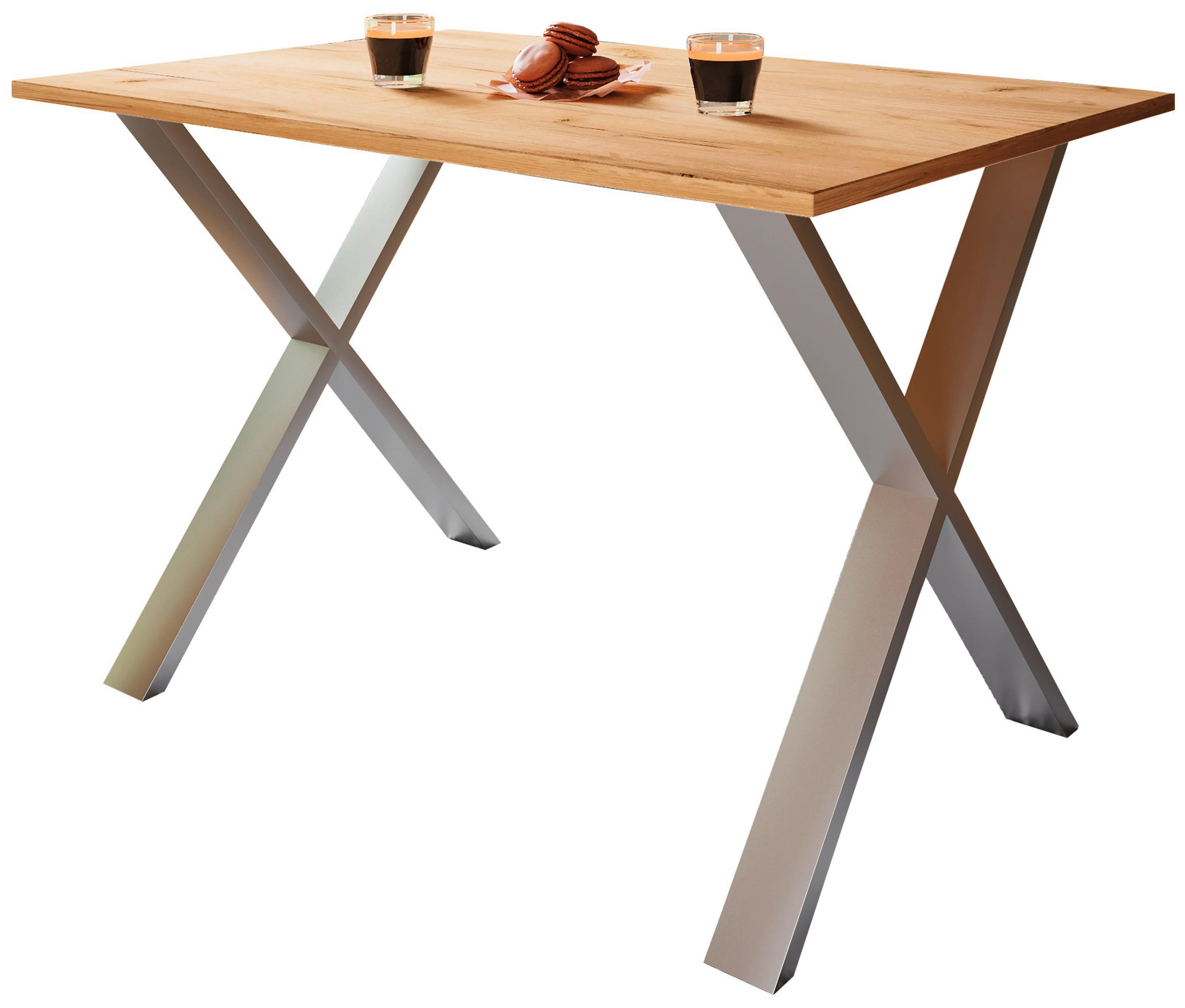 SCHREIBTISCH  in Silberfarben, Honigeiche  - Honigeiche/Silberfarben, Design (160/76/80cm) - MID.YOU