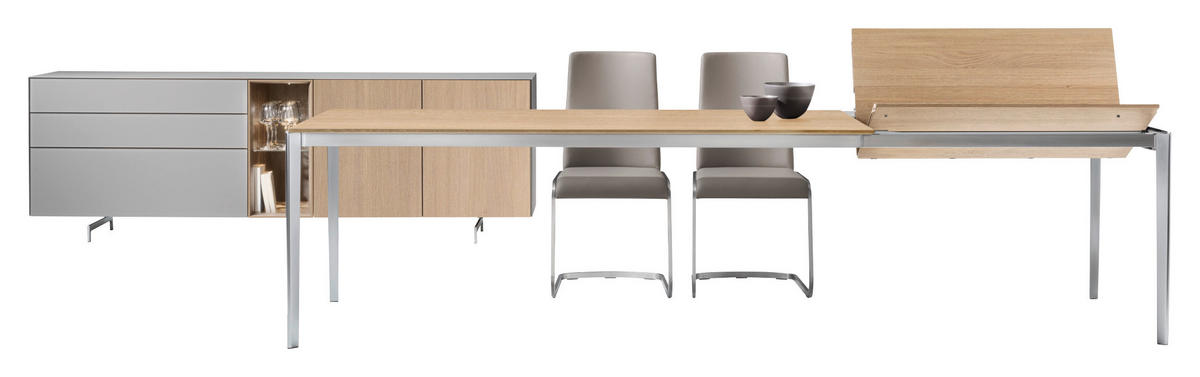 ESSTISCH in Holz, Metall 160-260/100/75 cm  - Eiche Bianco/Edelstahlfarben, Design, Holz/Metall (160-260/100/75cm) - TEAM 7