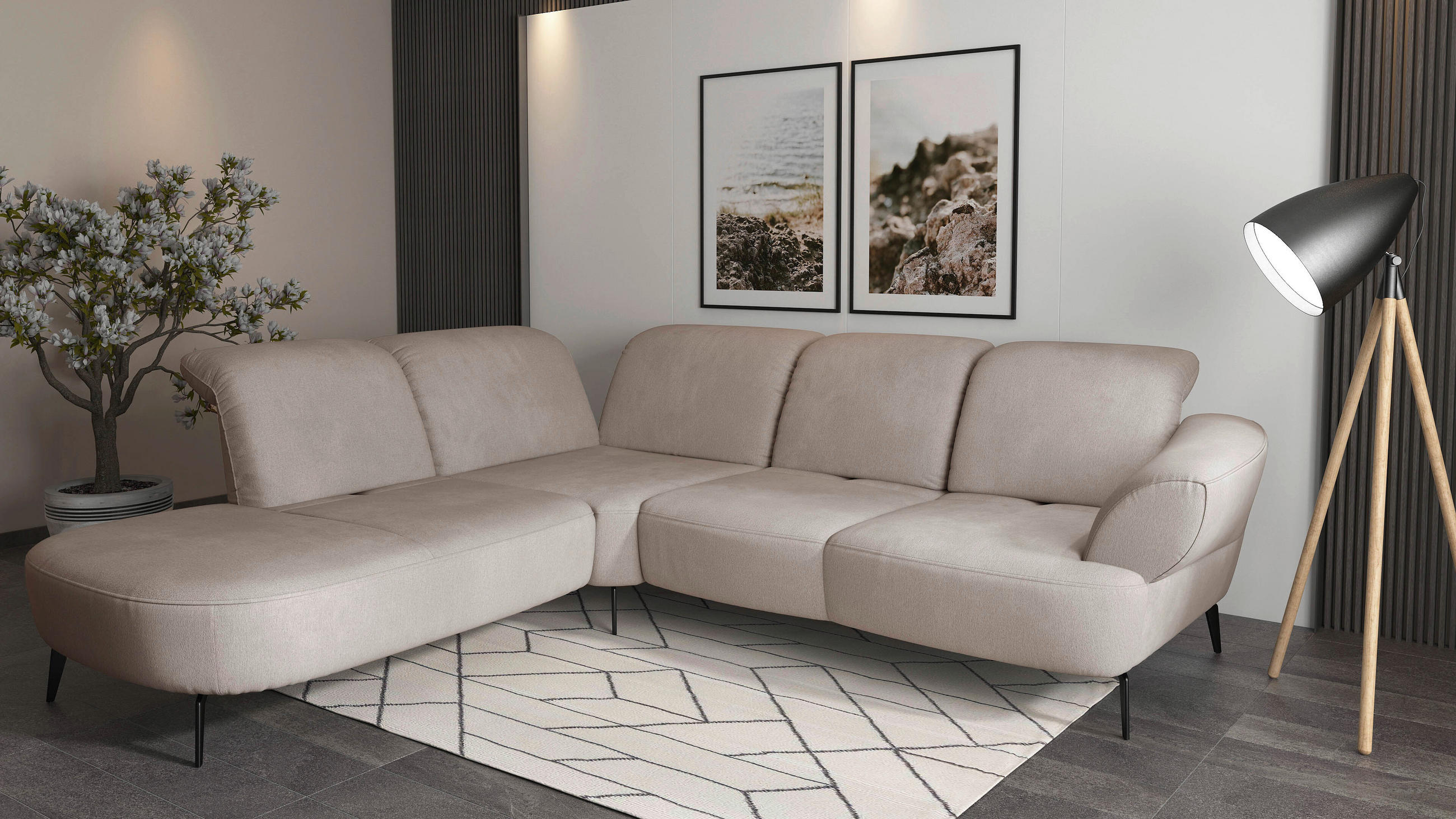 ECKSOFA in Flachgewebe Greige - Greige/Schwarz, Modern, Textil/Metall (270/302cm) - Sit & More