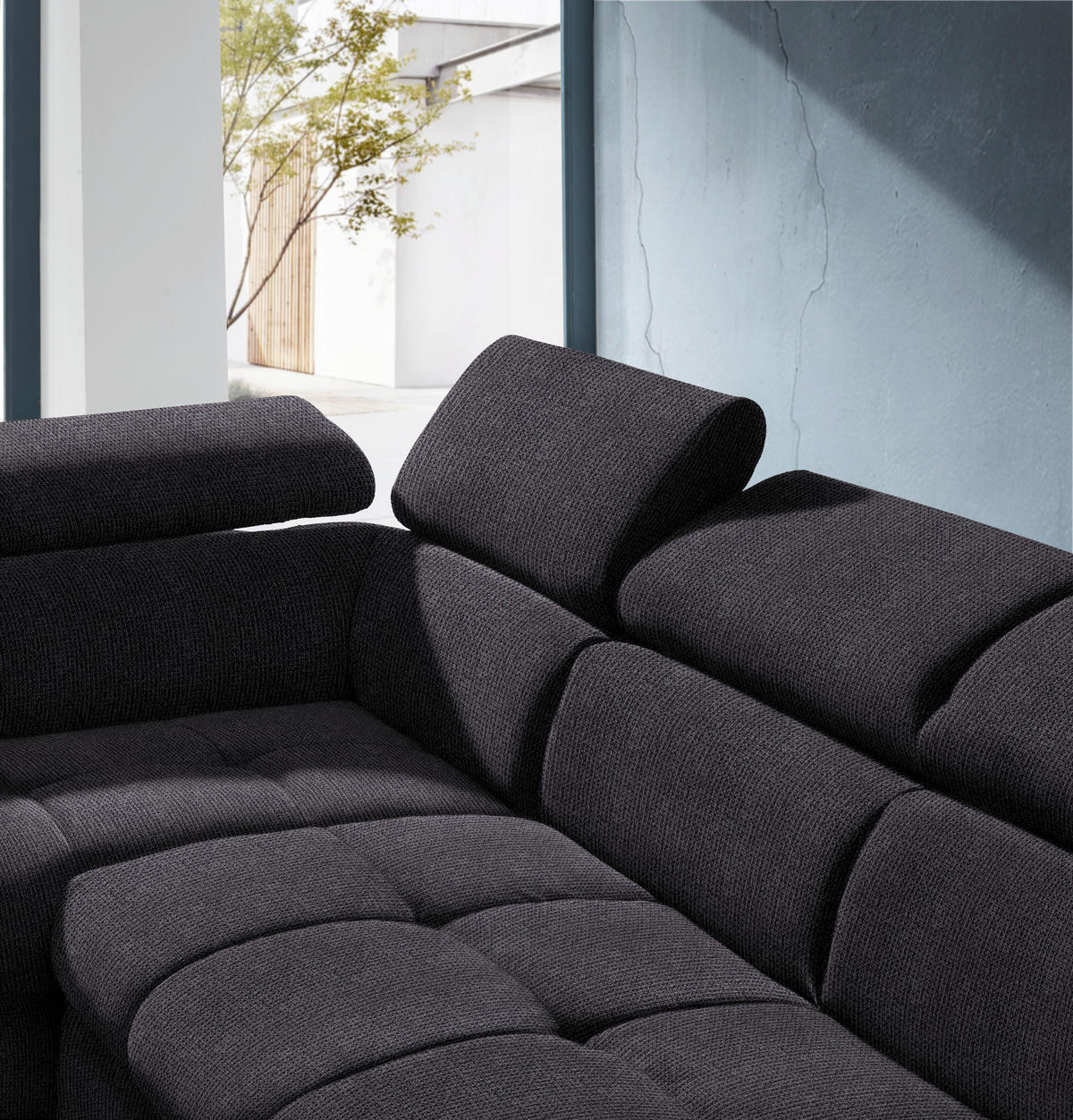 ECKSOFA in Mikrofaser Schwarz  - Schwarz, Design, Kunststoff/Textil (210/279cm) - Livetastic