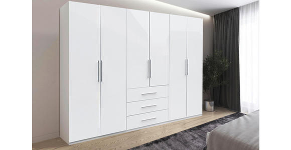 KLEIDERSCHRANK in Weiß, Weiß Hochglanz - Weiß Hochglanz/Alufarben, KONVENTIONELL, Holzwerkstoff/Metall (294/219/59cm) - Carryhome