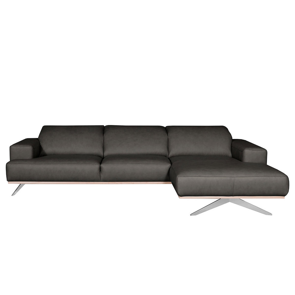 ECKSOFA  in Echtleder Schwarz  295/187 cm  - Chromfarben/Schwarz, Design, Leder/Metall (295/187cm) - Livetastic