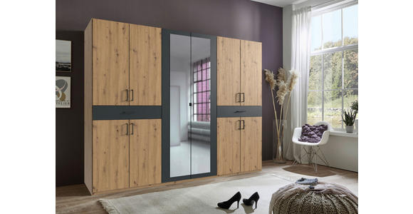 DREHTÜRENSCHRANK in Eiche Artisan, Graphitfarben - Schwarz/Graphitfarben, KONVENTIONELL, Glas/Holzwerkstoff (270/208/58cm) - Carryhome