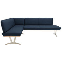 ECKBANK in Holz, Metall, Leder Dunkelblau  - Edelstahlfarben/Beige, Design, Leder/Holz (152/197cm) - Ambiente