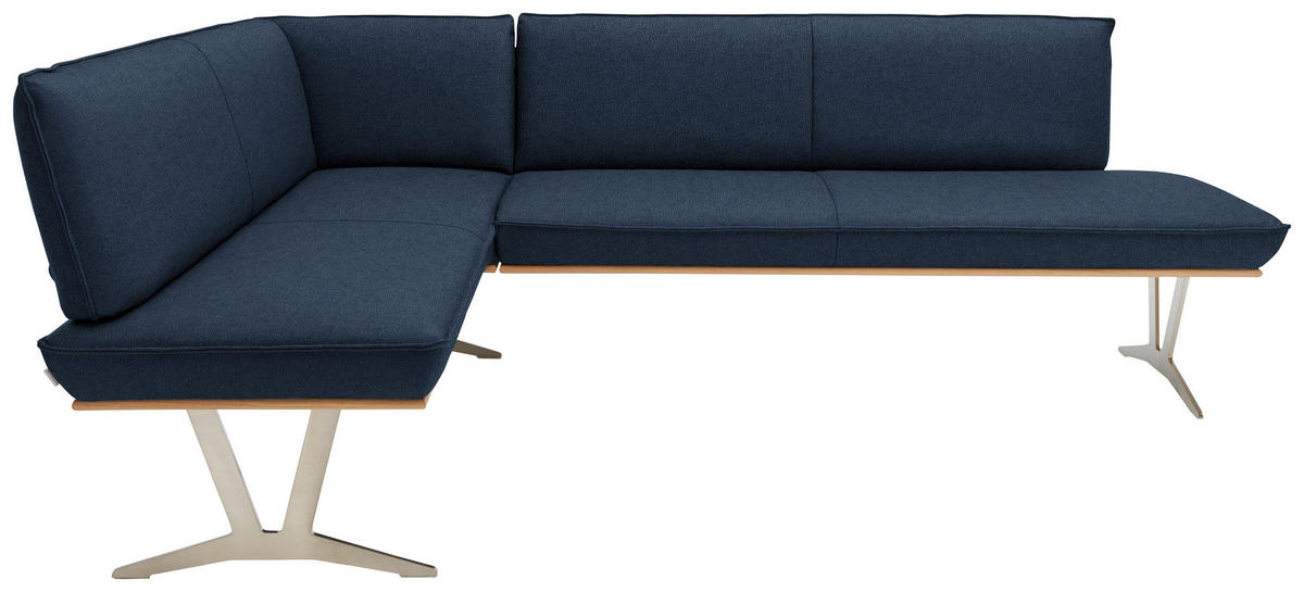 ECKBANK in Holz, Metall, Leder Dunkelblau  - Edelstahlfarben/Beige, Design, Leder/Holz (152/197cm) - Ambiente