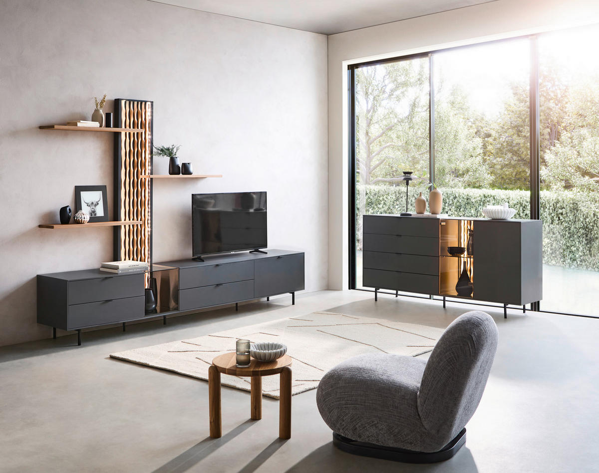 SIDEBOARD Anthrazit, Eichefarben  173/86/42 cm  - Eichefarben/Anthrazit, Design, Glas/Holz (173/86/42cm) - Moderano