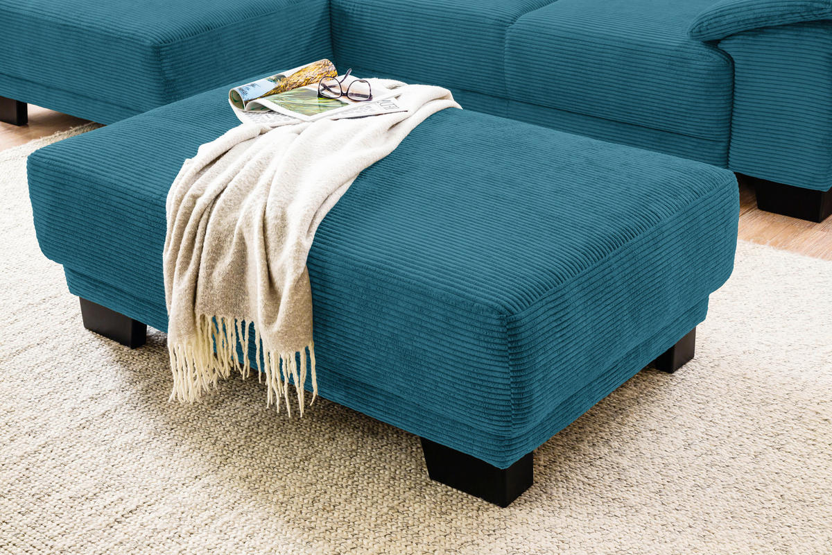 ECKSOFA in Cord Petrol  - Petrol/Schwarz, Design, Holz/Textil (174/270cm) - Pure Home Lifestyle