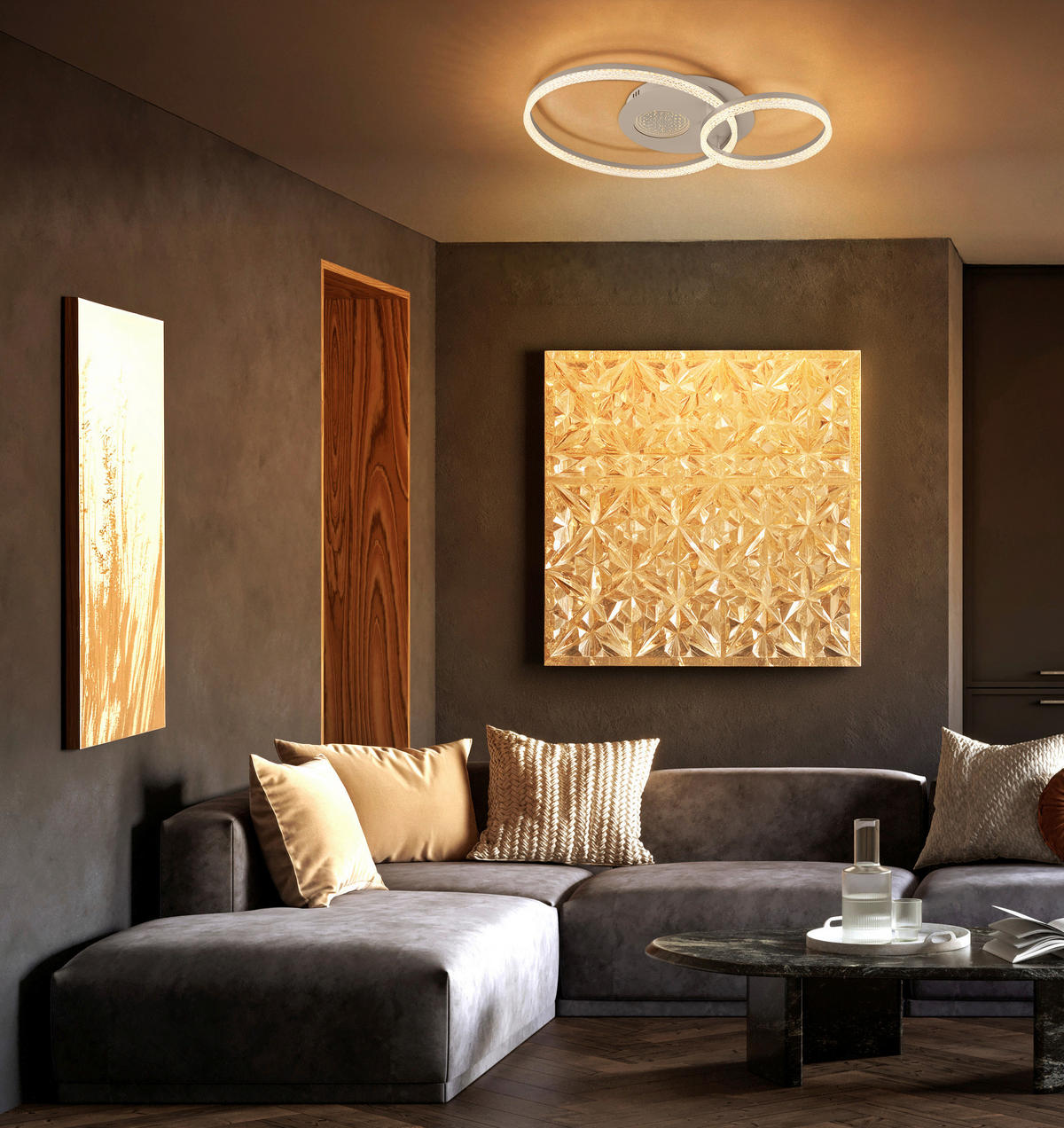 LED-DECKENLEUCHTE Sanford 70/50/11 cm  - Sandfarben/Klar, Design, Kunststoff/Metall (70/50/11cm) - Globo