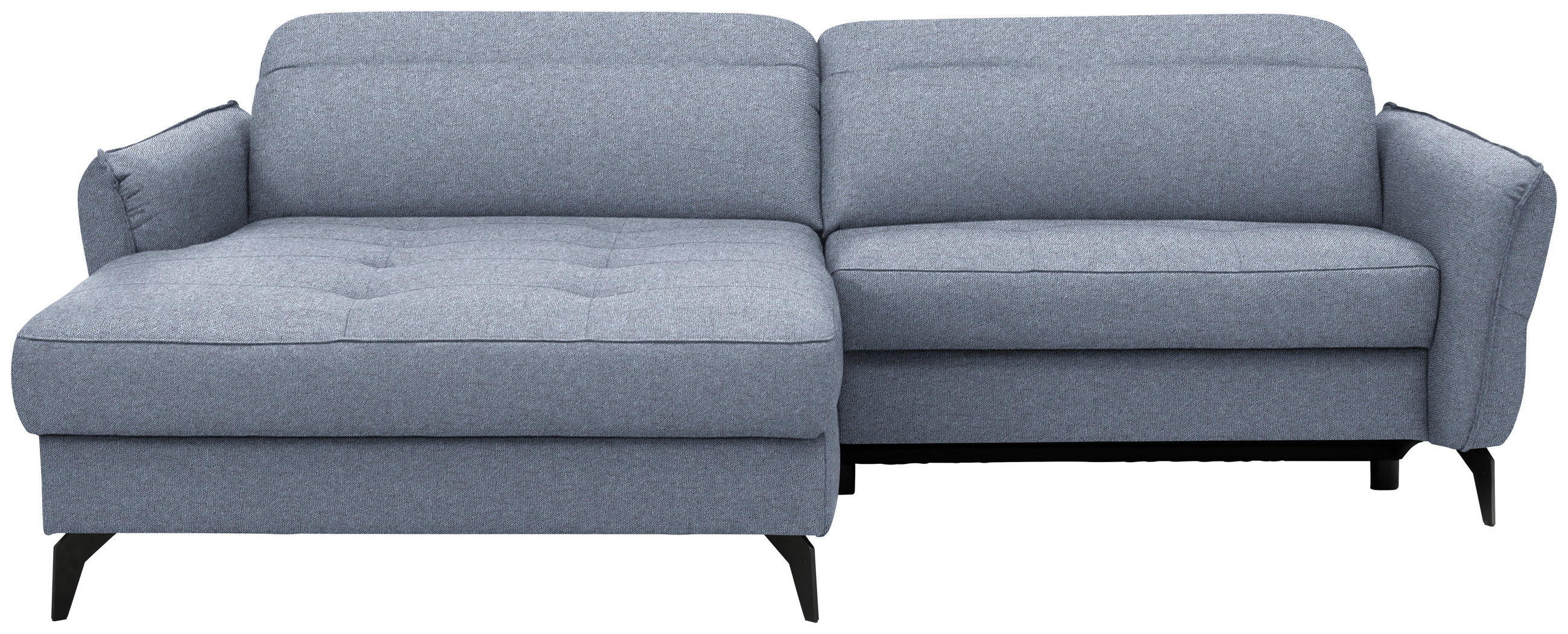 ECKSOFA MANTA Hellblau Flachgewebe Bettkasten, Rücken echt, Relaxfunktion, Kopfteilverstellung  - Schwarz/Hellblau, Design, Textil/Metall (175/246cm) - Celina