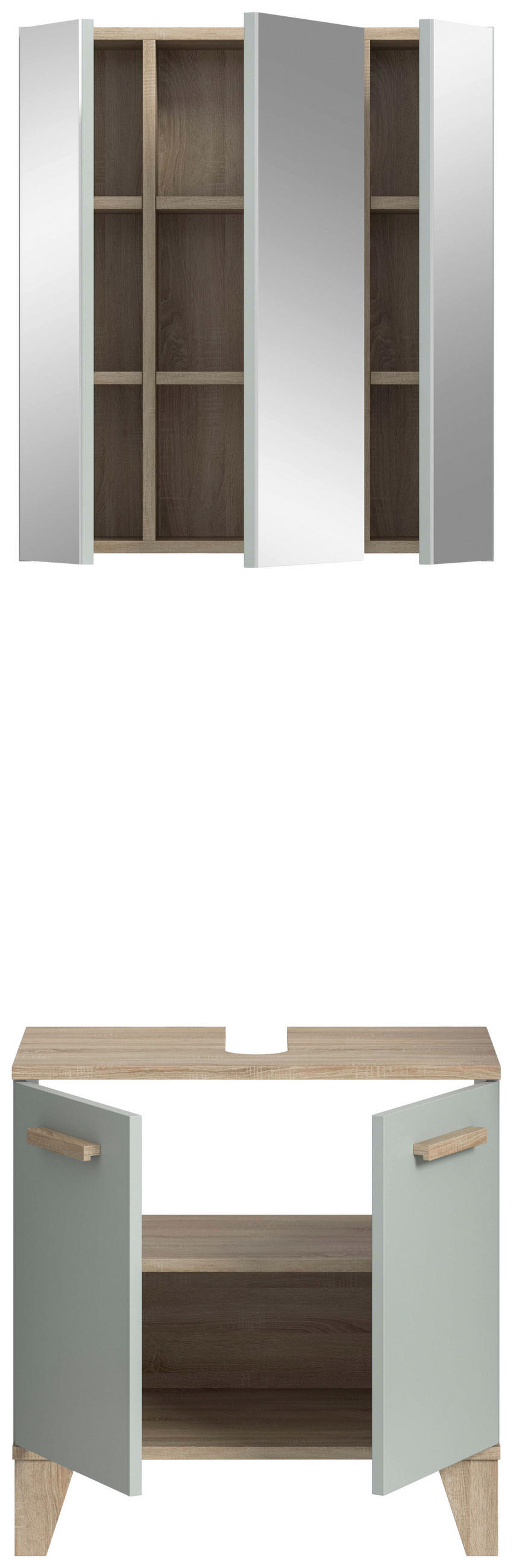 BADEZIMMER 2-teilig 60 cm  - Eiche San Remo/Graugrün, Modern, Holzwerkstoff/Kunststoff (60cm) - MID.YOU