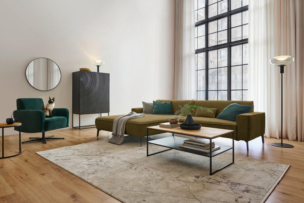 ECKSOFA in Flachgewebe Khaki  - Khaki/Schwarz, Design, Textil/Metall (190/285cm) - Johann Jakob