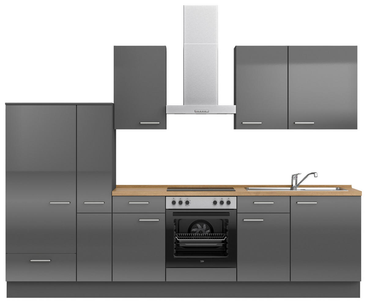 KÜCHENLEERBLOCK 300 cm   in Eichefarben, Schieferfarben  - Schieferfarben/Edelstahlfarben, MODERN, Holzwerkstoff/Metall (300cm) - Nobilia