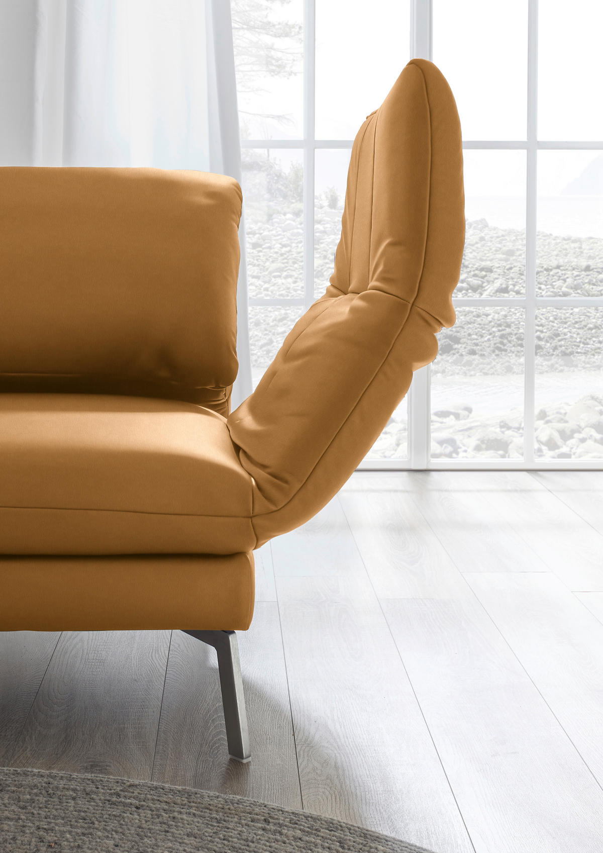 RÉCAMIERE in Echtleder Currygelb  - Chromfarben/Currygelb, Design, Leder/Metall (209/85-109/95-16cm) - Dieter Knoll