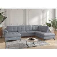 WOHNLANDSCHAFT in Vliesstoff Kombination Echtleder/Stoff Graublau  - Graublau/Schwarz, Modern, Leder/Textil (164/319/212cm) - Sit & More