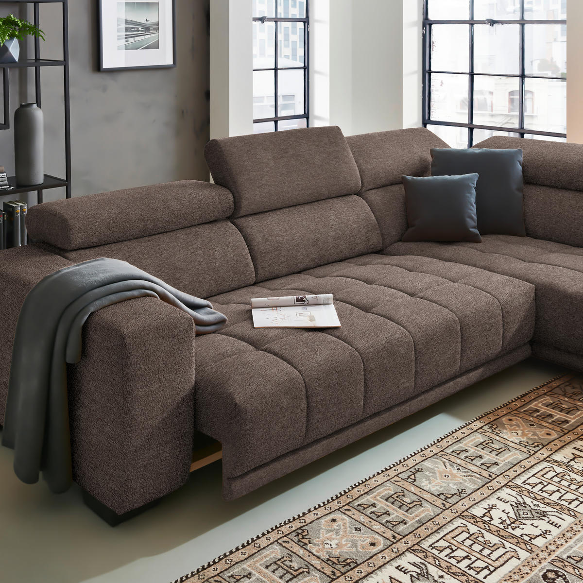 ECKSOFA in Mikrofaser Hellbraun  - Hellbraun/Schwarz, Design, Textil/Metall (301/207cm) - Xora