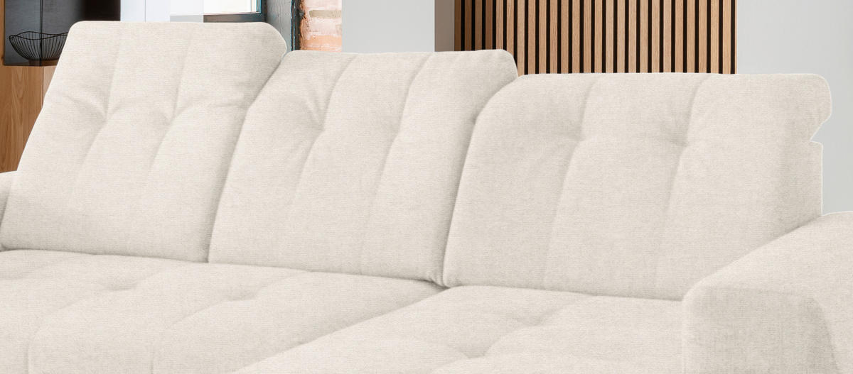 WOHNLANDSCHAFT Creme Mikrofaser  - Creme/Schwarz, MODERN, Textil/Metall (200/337/180cm) - Livetastic
