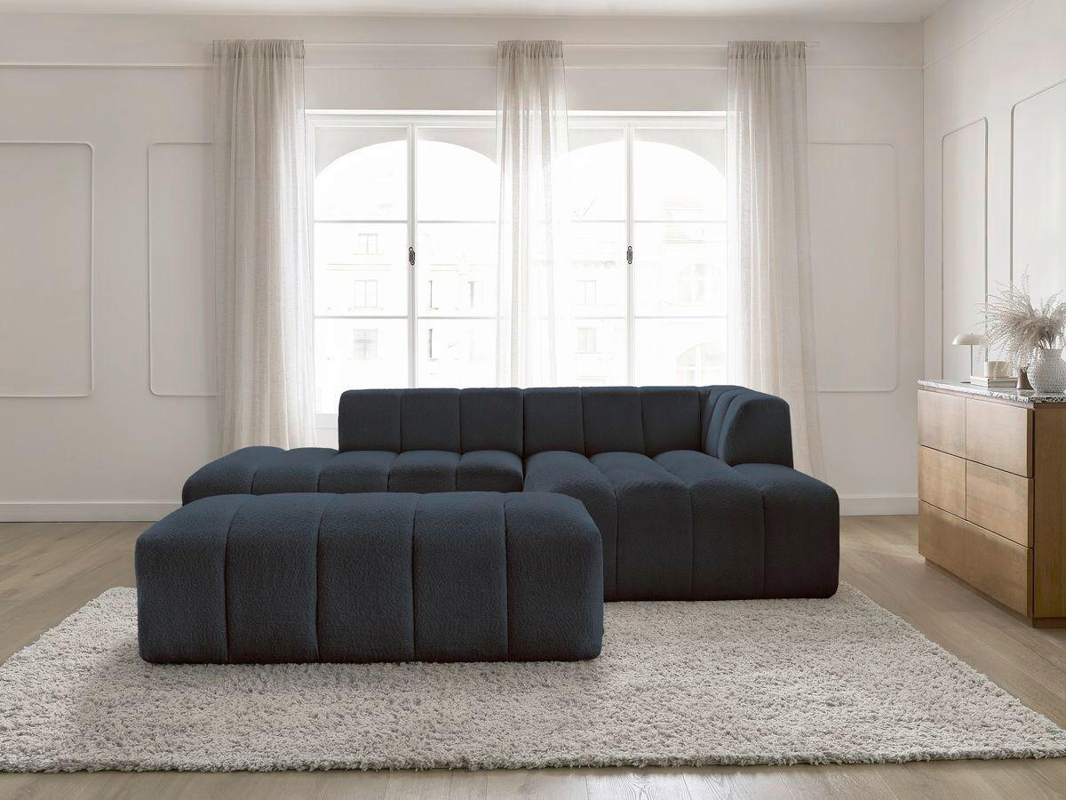 ECKSOFA  ANNECY Dunkelblau Bouclé  - Schwarz/Dunkelblau, MODERN, Kunststoff/Textil (262/170cm)