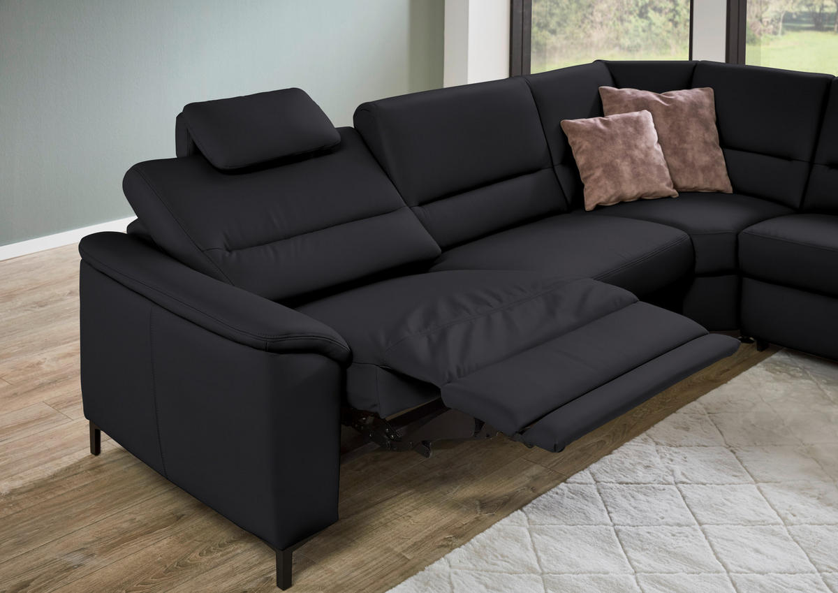ECKSOFA  in Echtleder Schwarz  290/249 cm  - Schwarz, KONVENTIONELL, Leder/Metall (290/249cm) - Beldomo Premium