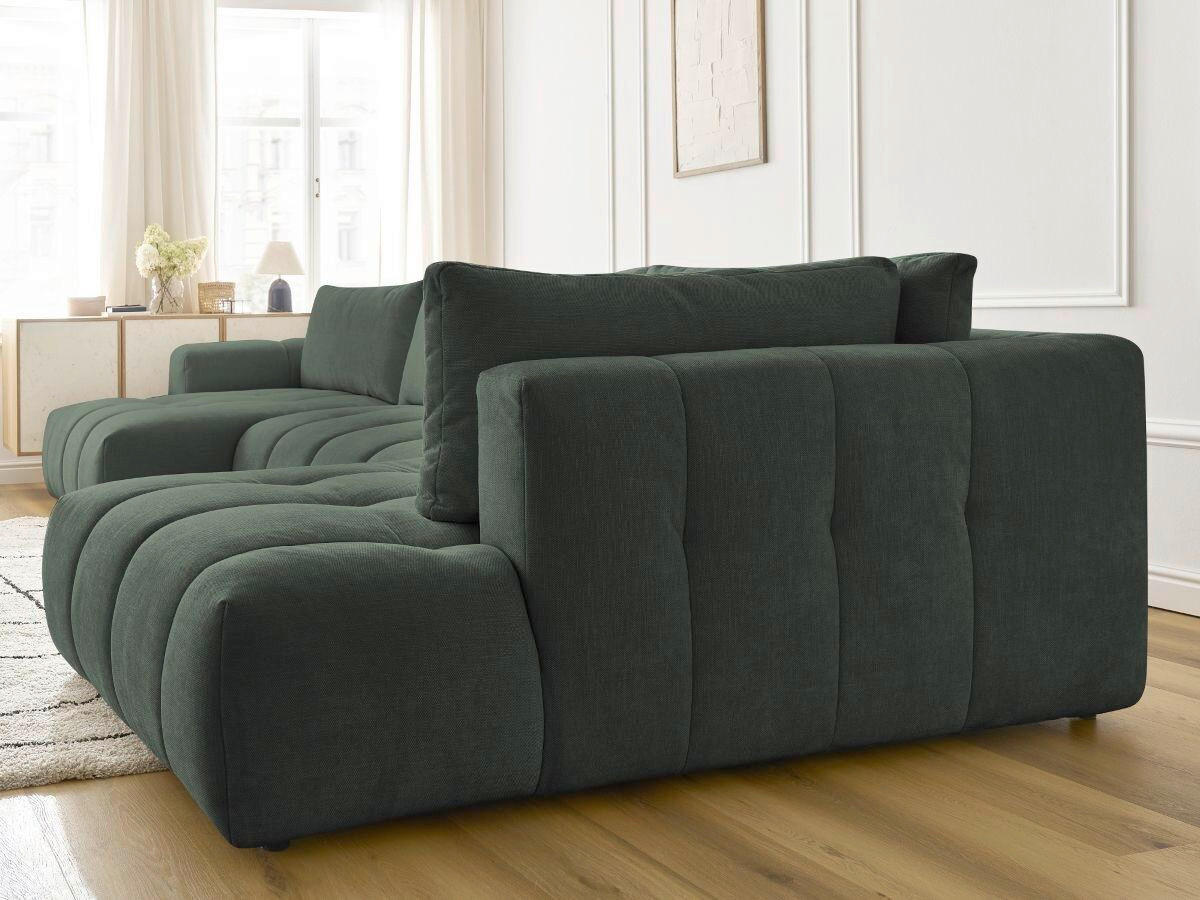 WOHNLANDSCHAFT  FUJI  Grün Leinenoptik  - Schwarz/Grün, MODERN, Kunststoff/Textil (160/377/204cm)