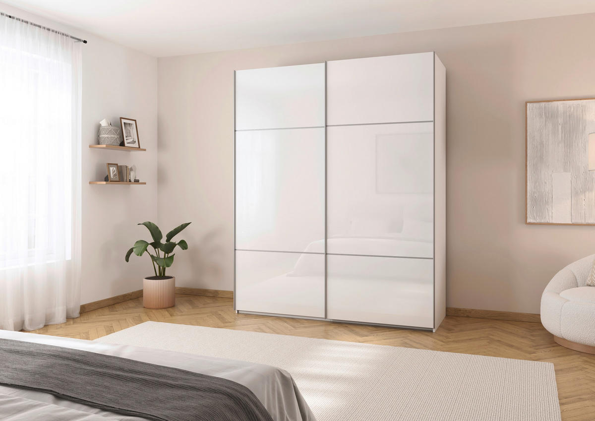 SCHWEBETÜRENSCHRANK in Weiss  - Weiss/Alufarben, Konventionell, Glas/Holzwerkstoff (201/223/67cm) - Novel