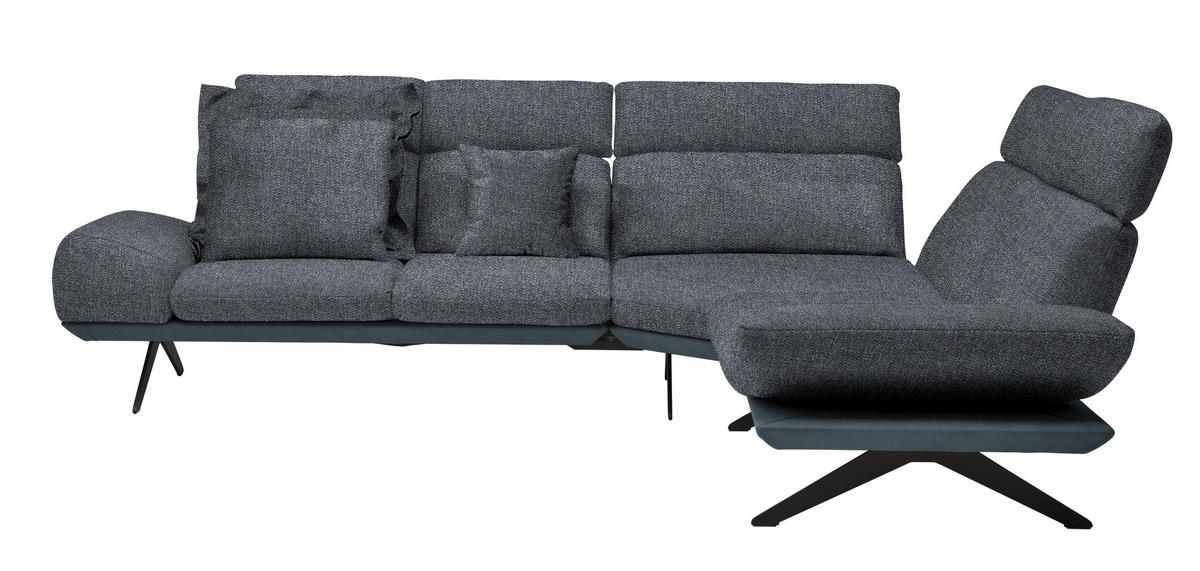 ECKSOFA Chenille, Flachgewebe Dunkelgrau  - Dunkelgrau/Schwarz, Design, Textil/Metall (270/239cm) - Koinor