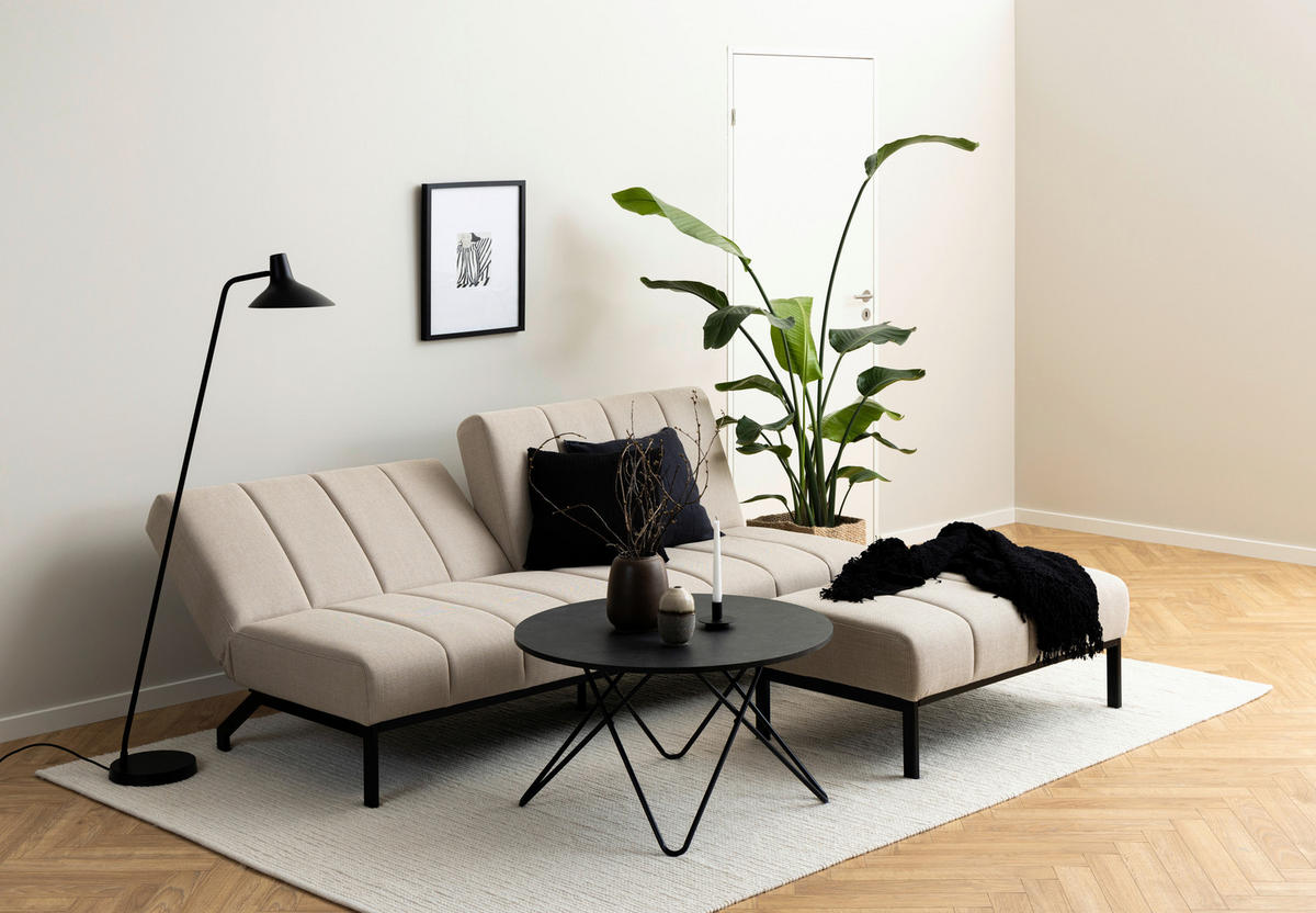 SCHLAFSOFA in Textil Beige  - Beige/Schwarz, Konventionell, Textil/Metall (198/87/95cm) - MID.YOU
