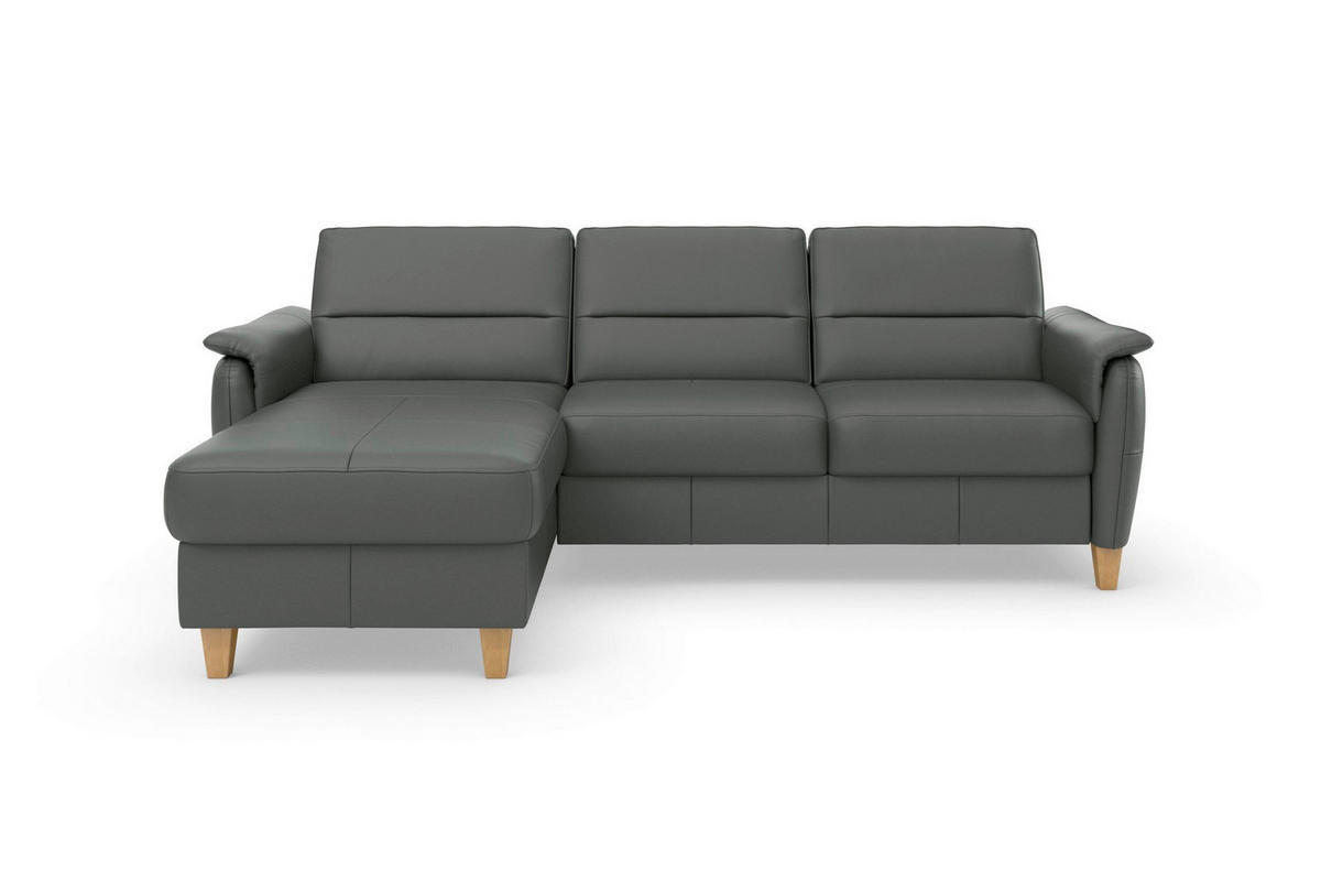 ECKSOFA Echtleder Anthrazit  - Eichefarben/Anthrazit, Basics, Leder/Holz (163/244cm) - Sit & More