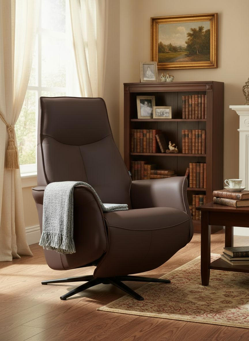 RELAXSESSEL Lederlook Echtleder    - Schwarz/Braun, Design, Leder/Holz (79/110/83cm) - Livetastic