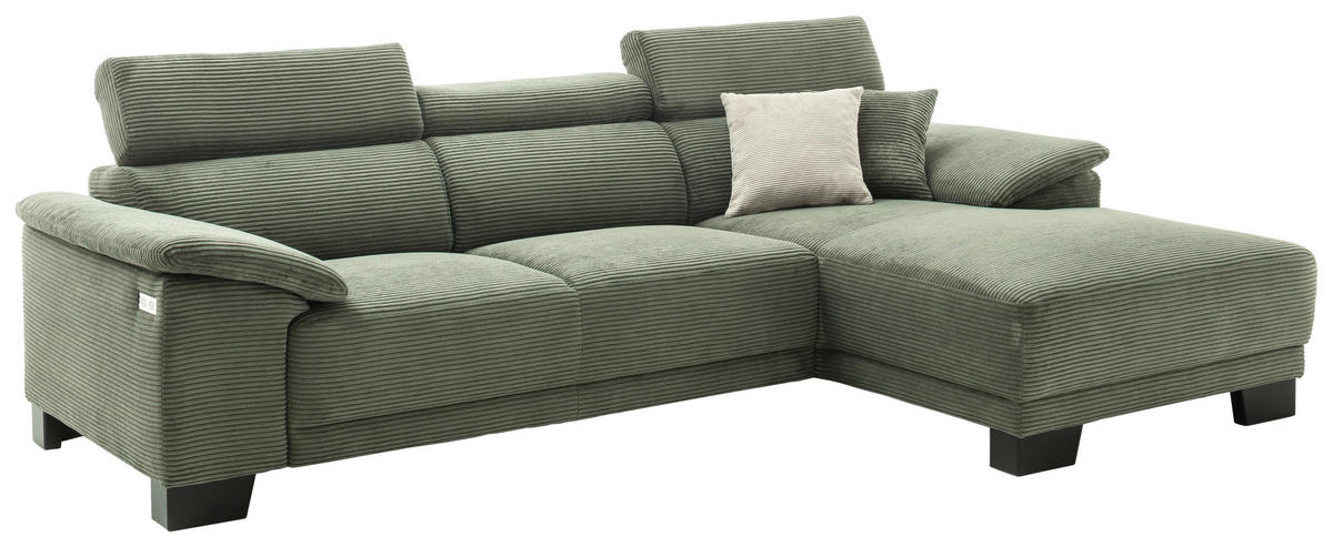 ECKSOFA in Cord Grün  - Schwarz/Grün, Design, Holz/Textil (270/174cm) - Pure Home Lifestyle