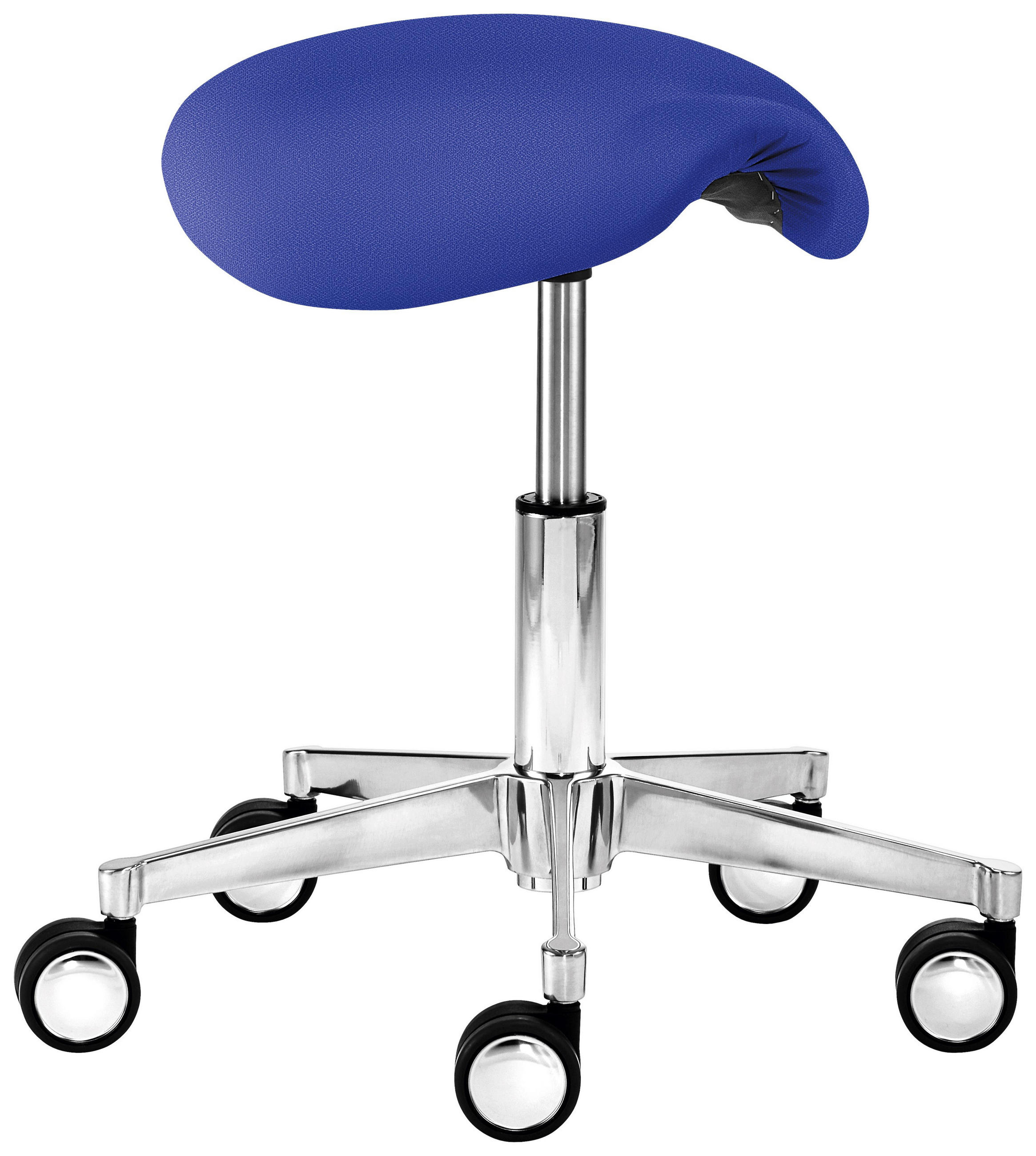 Drehhocker in Metall, Holzwerkstoff Blau, Chromfarben