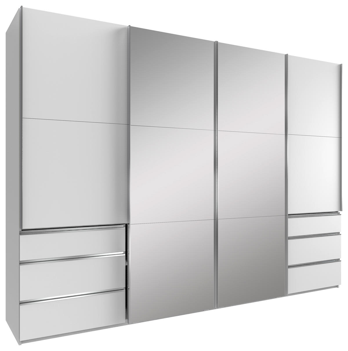 GARDEROB MED SKJUTDÖRRAR 300/216/65 cm 4-dörrar - vit/kromfärg, Modern, metall/trämaterial (300/216/65cm) - MID.YOU