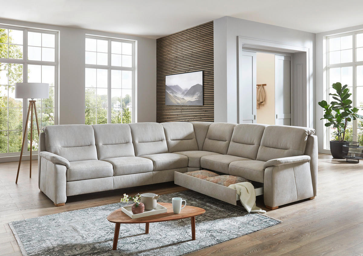 ECKSOFA Mikrofaser Hellgrau  - Eiche Bianco/Hellgrau, Konventionell, Holz/Textil (303/245cm) - Beldomo Comfort