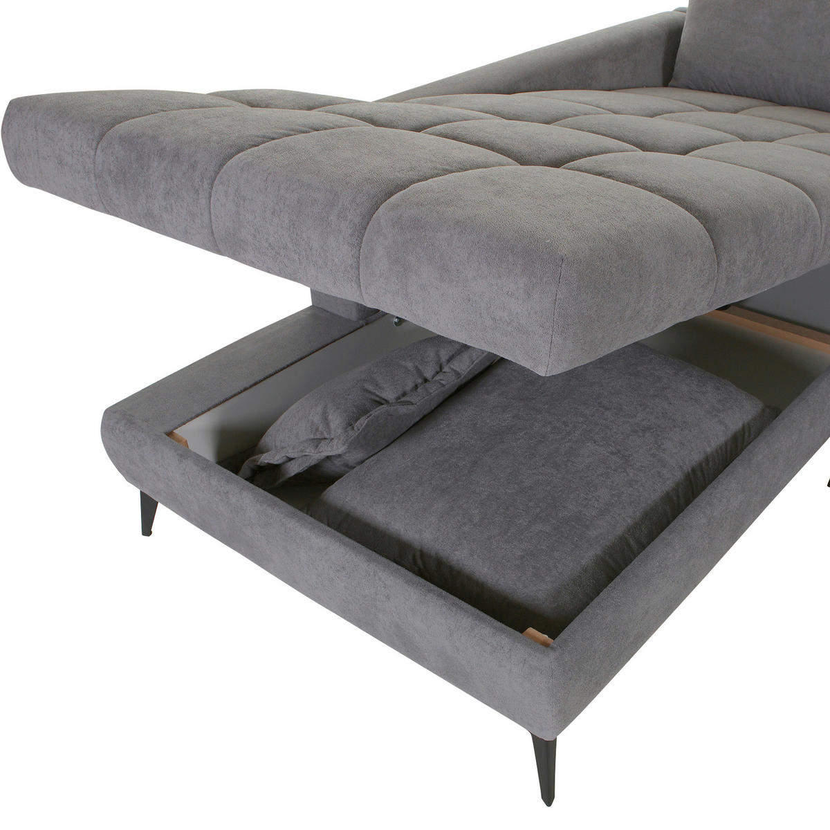 ECKSOFA in Flachgewebe Grau  - Schwarz/Grau, Design, Textil/Metall (224/307cm) - Stylife