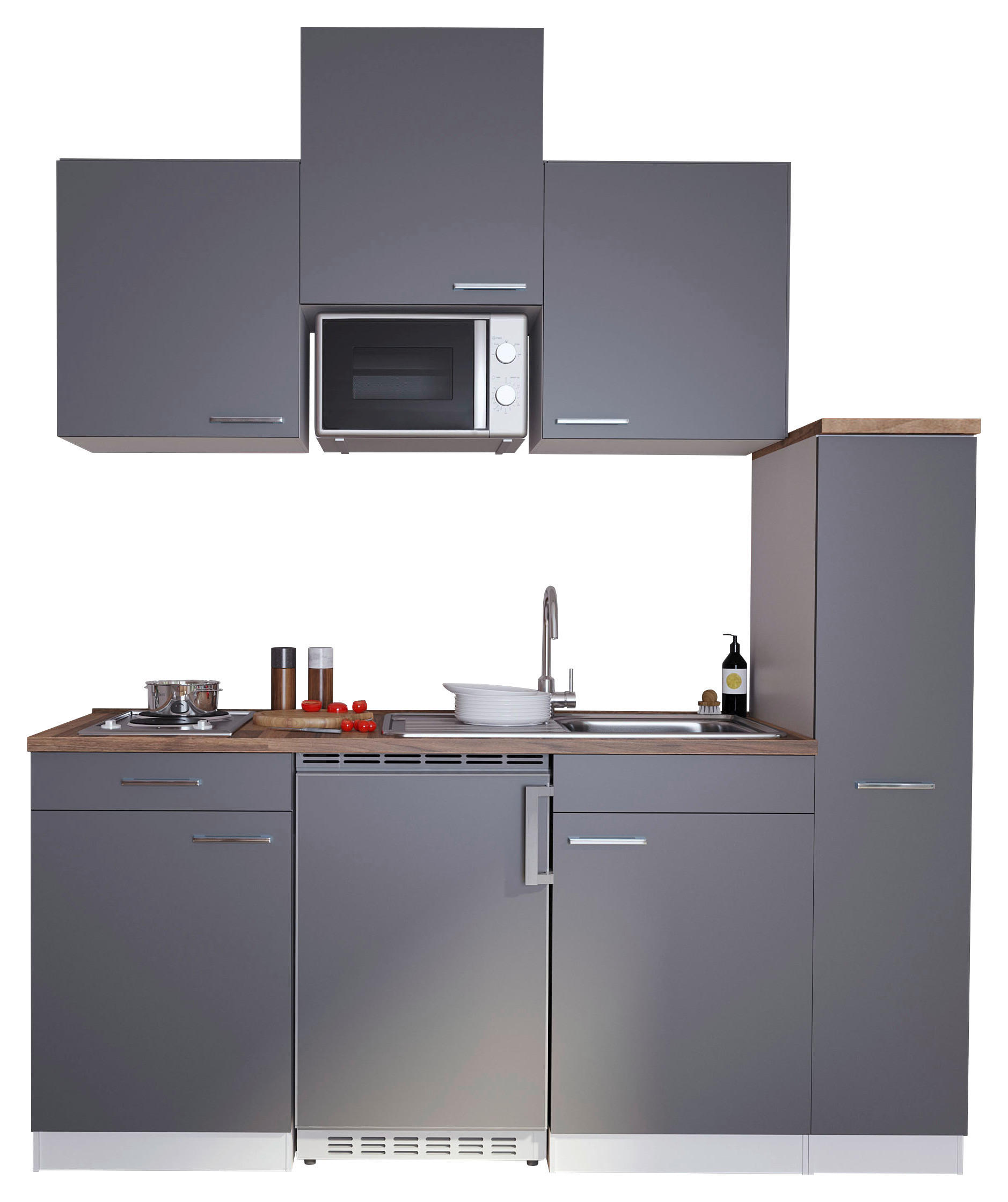 KÜCHENBLOCK 180 cm   in Grau  - Nussbaumfarben/Alufarben, Basics, Holzwerkstoff/Kunststoff (180cm) - Respekta
