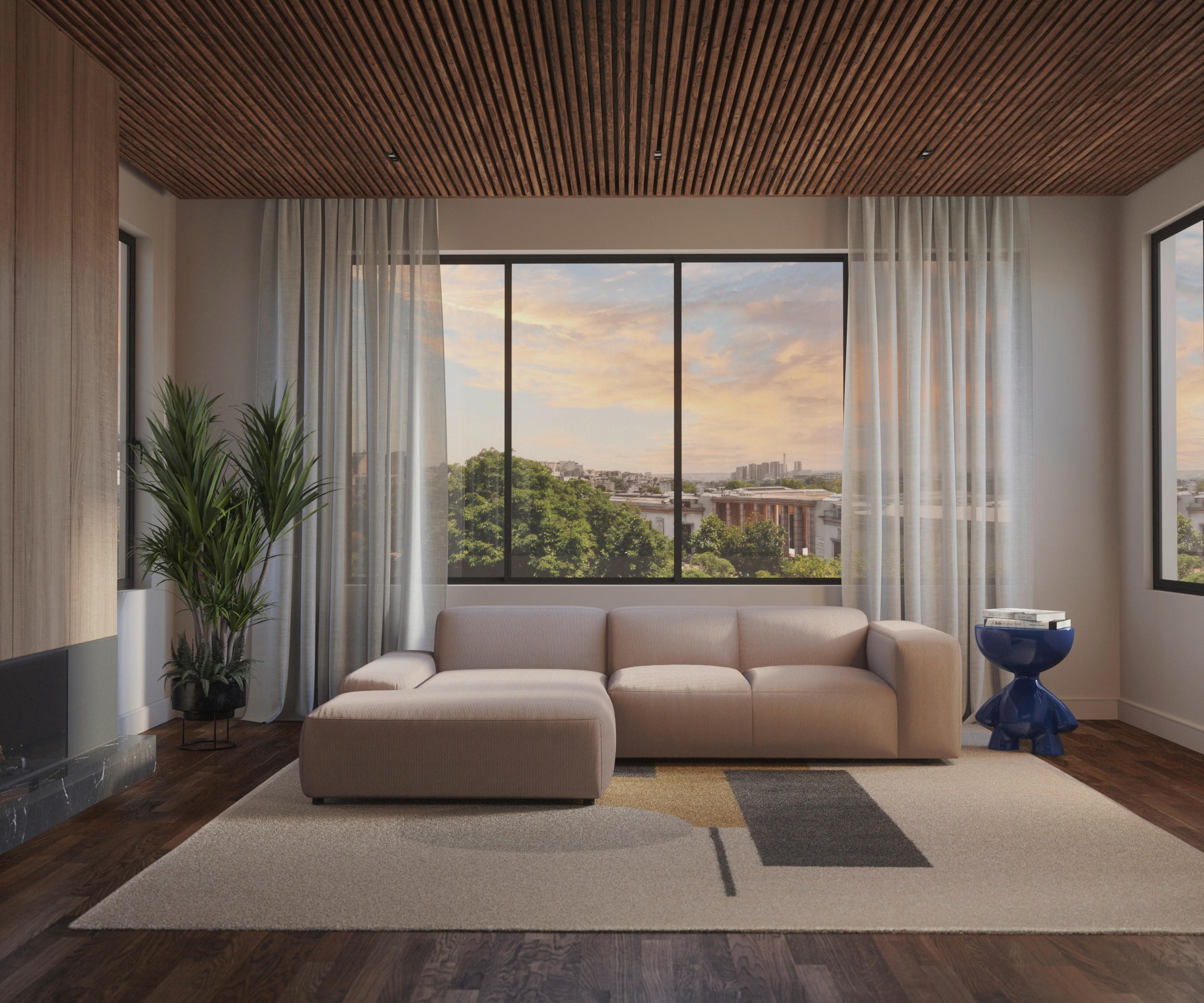 Colțar, textil, bej, 200/304 cm