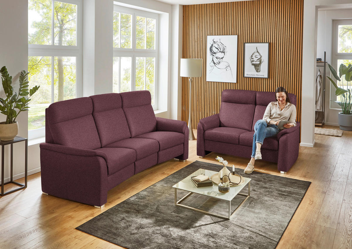 2-SITZER-SOFA  in Flachgewebe Weinrot  - Weinrot/Alufarben, KONVENTIONELL, Textil/Metall (156/107/95cm) - Beldomo Comfort