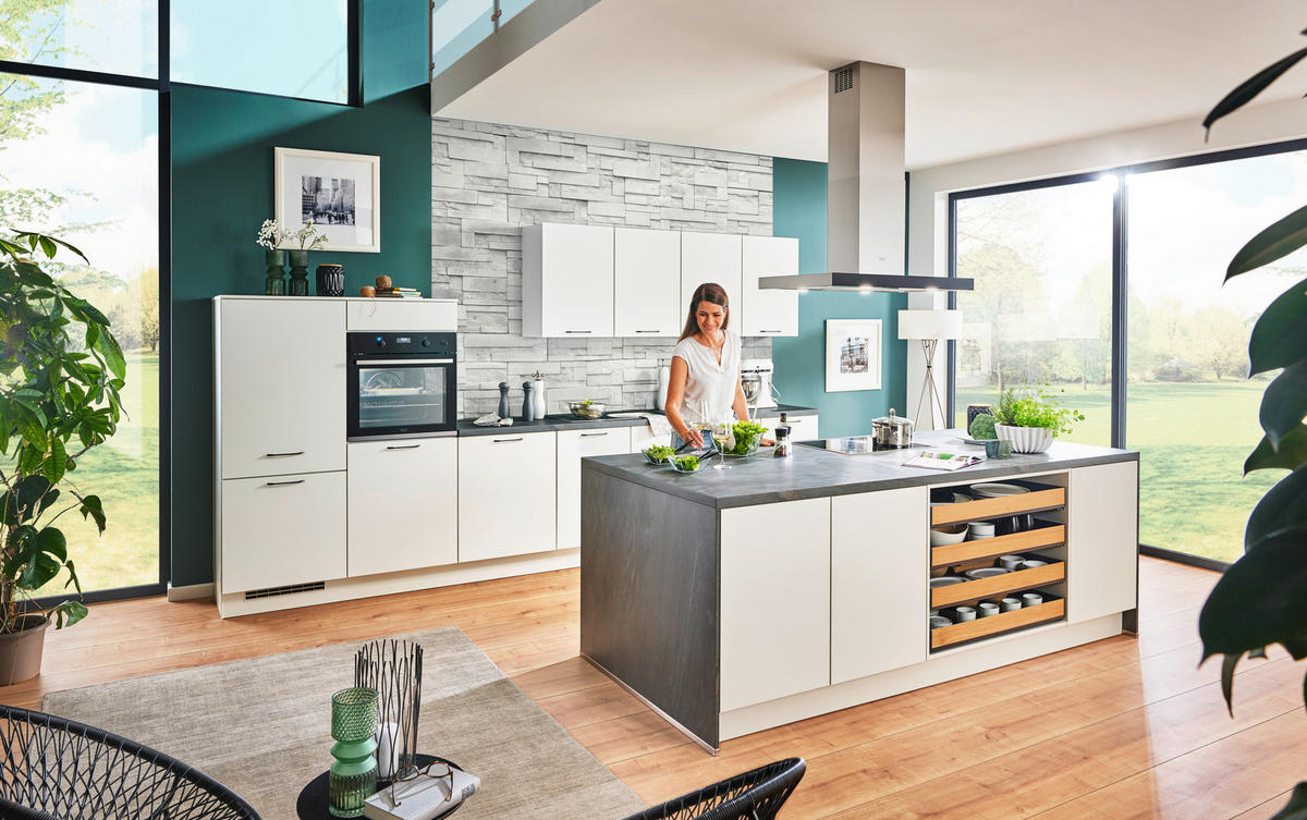 EINBAUKÜCHE   - Weiss, Design, Holzwerkstoff - Celina