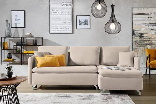 ECKSOFA in Flachgewebe Creme  223/146 cm  - Silberfarben/Creme, Design, Textil/Metall (223/146cm) - Ti'me