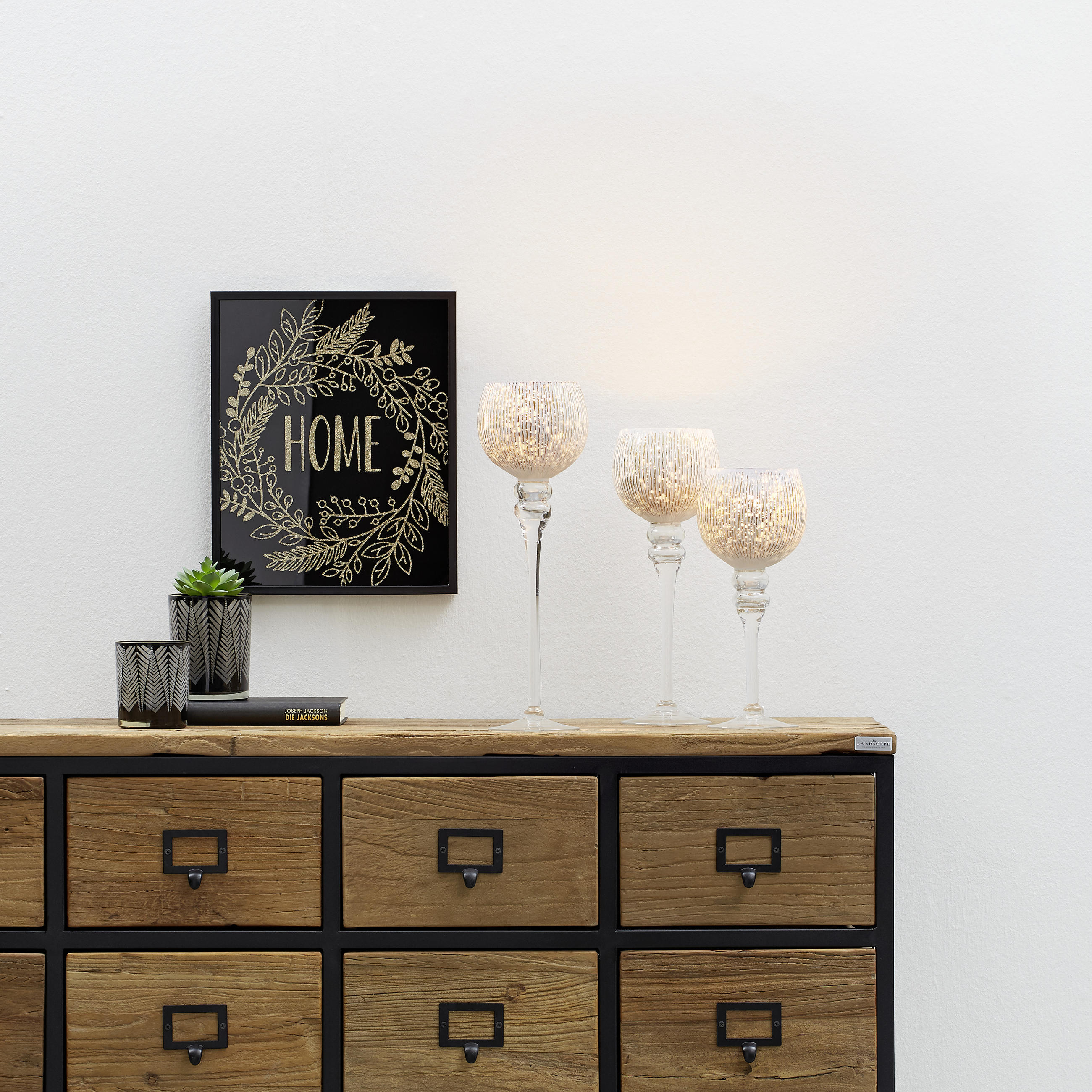 TEELICHTHALTER-SET  - Transparent/Goldfarben, Trend, Glas (13/40cm)