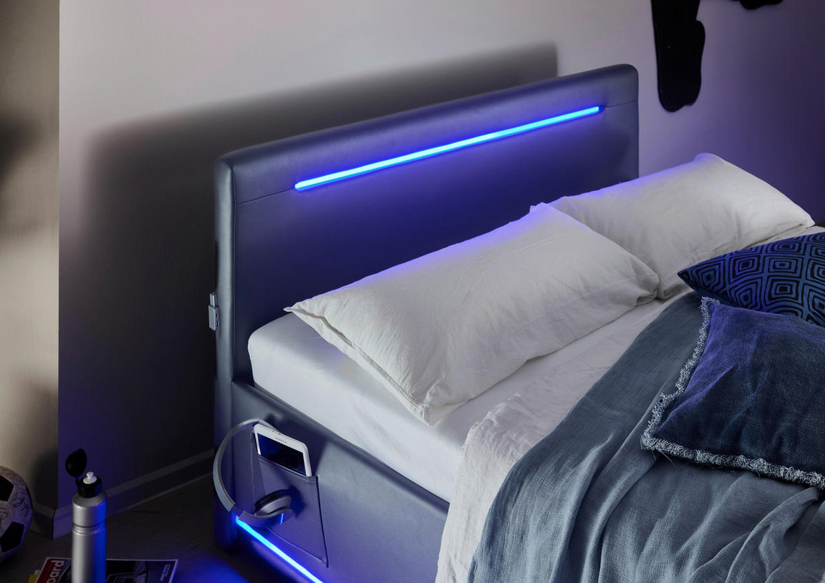 POLSTERBETT 140/200 cm,  in Schwarz, Beleuchtung,  - Schwarz, Design, Kunststoff/Textil (140/200cm) - Xora