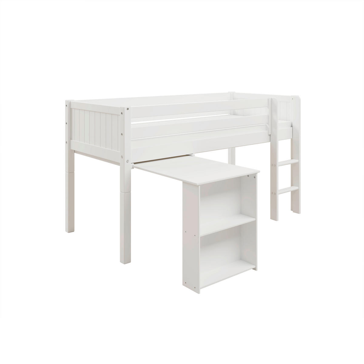 HOCHBETT 90/200 cm,  in Absturzsicherung, Leiter, Schreibtisch, Rollrost  - Weiß, MODERN, Holz (90/200cm) - Chameo