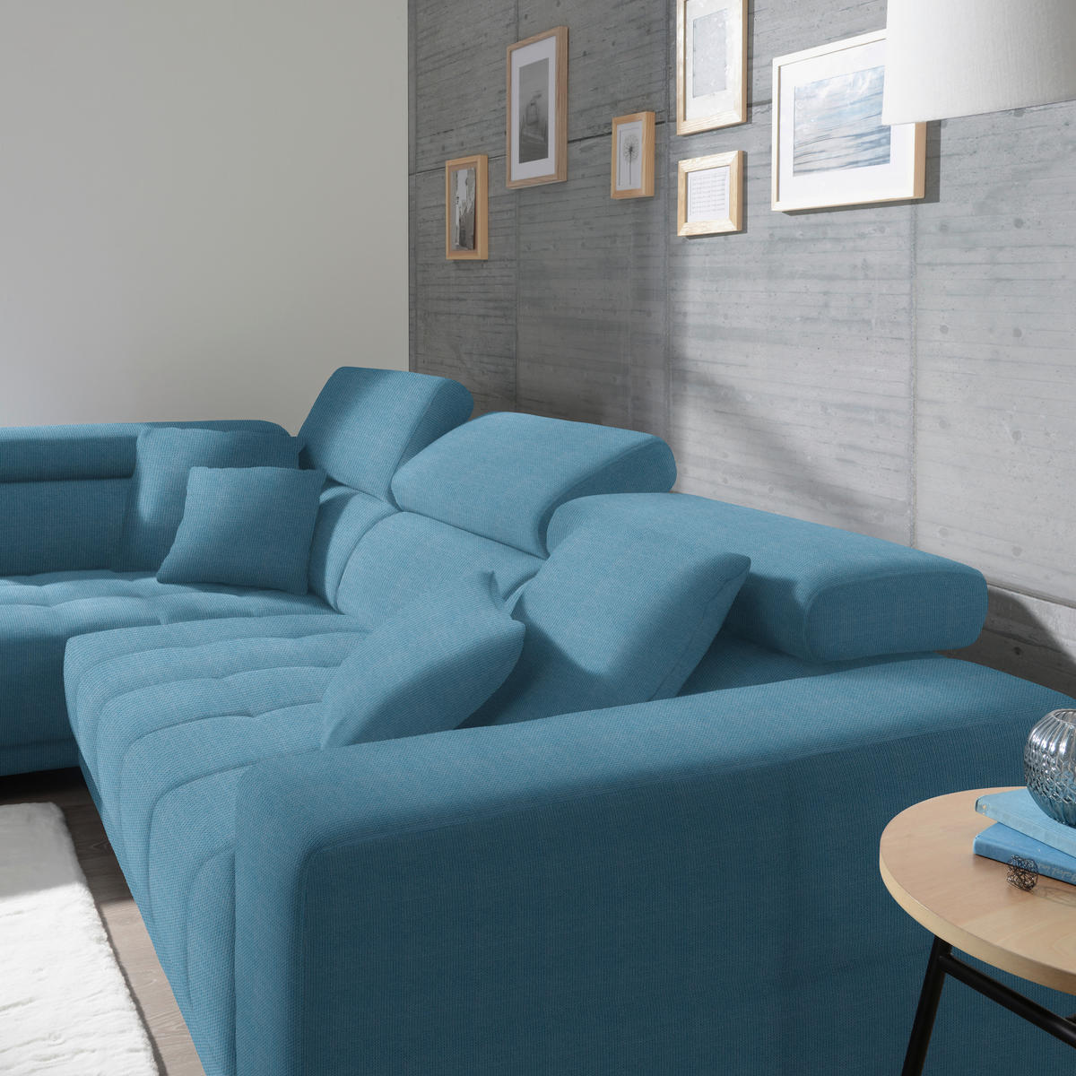ECKSOFA in Mikrofaser Pastellblau  - Chromfarben/Pastellblau, Design, Textil/Metall (207/301cm) - Xora