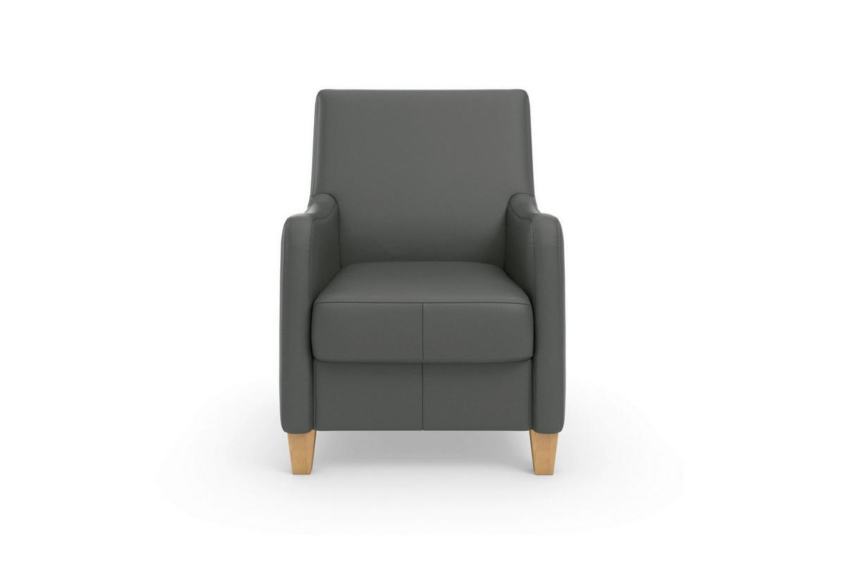 KŘESLO, kůže, antracitová - barvy dubu/antracitová, Basics, dřevo/kůže (70/93/75cm) - Sit & More