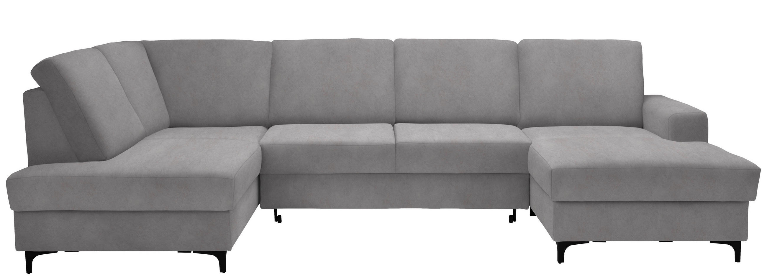 WOHNLANDSCHAFT Hellgrau Flachgewebe  - Hellgrau/Schwarz, KONVENTIONELL, Textil/Metall (185/317/167cm) - Stylife