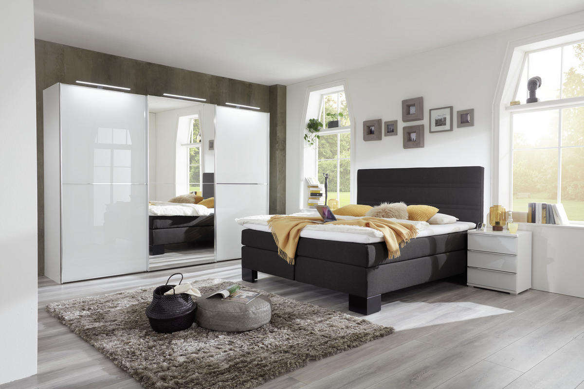 SCHWEBETÜRENSCHRANK in Weiss  - Chromfarben/Weiss, Design, Glas/Holzwerkstoff (280/222/68cm) - Moderano