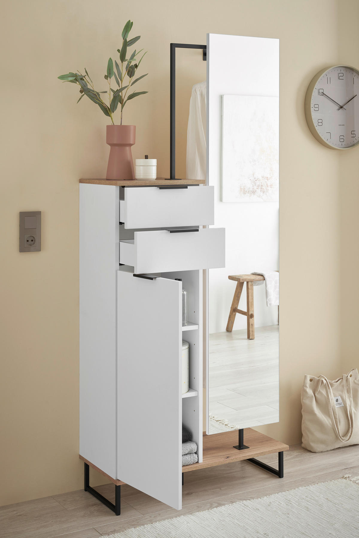 HOCHSCHRANK 78/200/35 cm  - Eichefarben/Schwarz, KONVENTIONELL, Holzwerkstoff/Metall (78/200/35cm) - home24