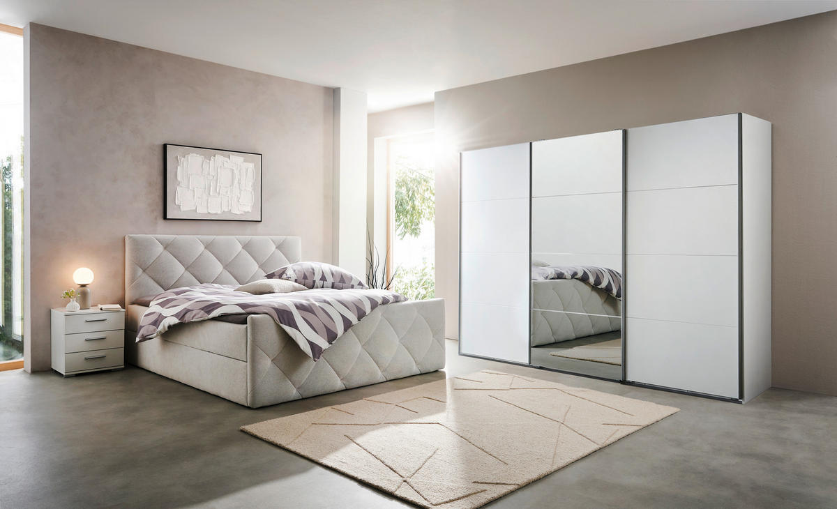 POSTELJA Z VZMETNICO 180 cm   x 200 cm  , tekstil krem barve  - črna/krem barve, Konvencionalno, umetna masa/tekstil (180/200cm) - Carryhome